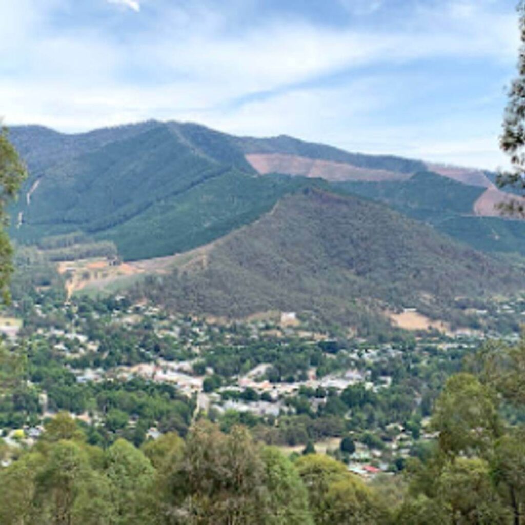 Mountain lookout over looking local town